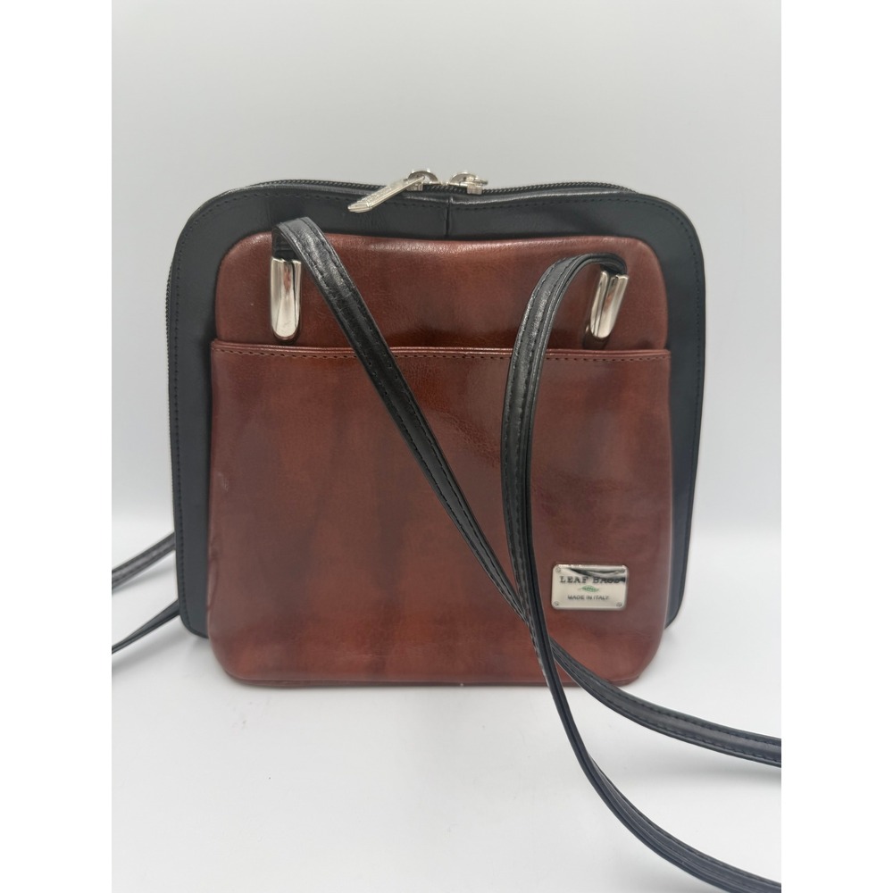 Leaf Bags Women Crossbody Bag Italian Leather Small Brown Black Two Tone Purse